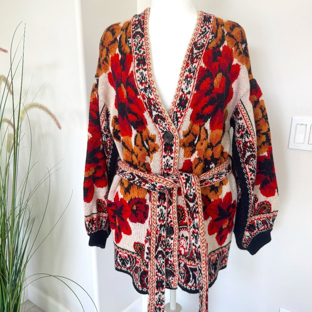Farm Rio Winter Tapestry Knit Cardigan Size Large
